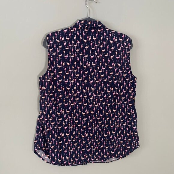 Talbots flamingo print collared sleeveless button down shirt top blouse - Picture 6 of 10